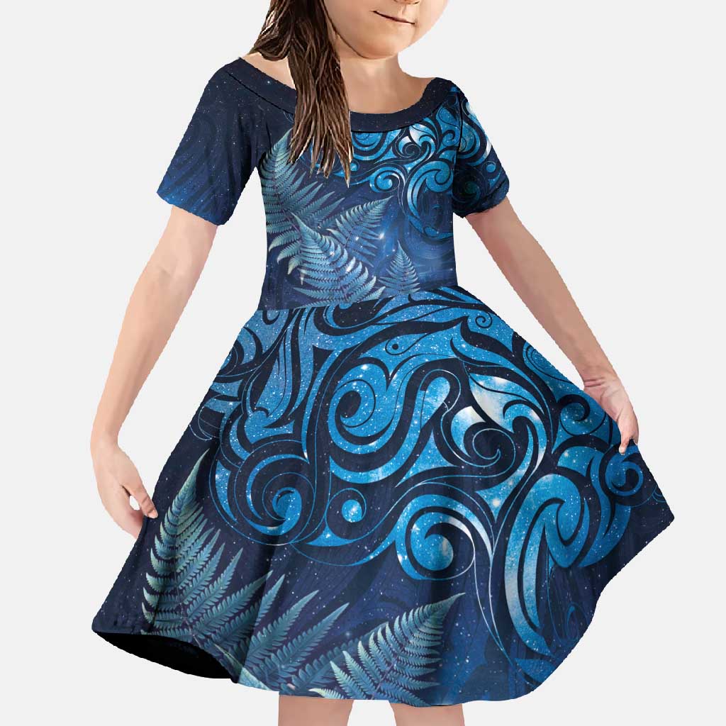 Matariki New Zealand Maori Silver Fern Family Matching Mermaid Dress and Hawaiian Shirt Galaxy Blue Sky Style