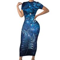 Matariki New Zealand Maori Silver Fern Family Matching Short Sleeve Bodycon Dress and Hawaiian Shirt Galaxy Blue Sky Style