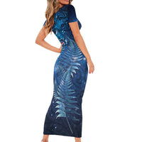 Matariki New Zealand Maori Silver Fern Family Matching Short Sleeve Bodycon Dress and Hawaiian Shirt Galaxy Blue Sky Style