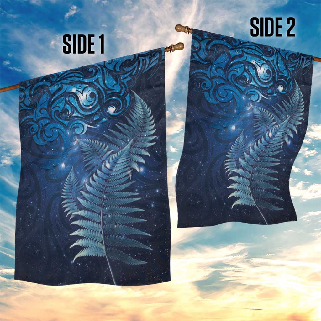 Matariki New Zealand Maori Silver Fern Garden Flag Galaxy Blue Sky Style