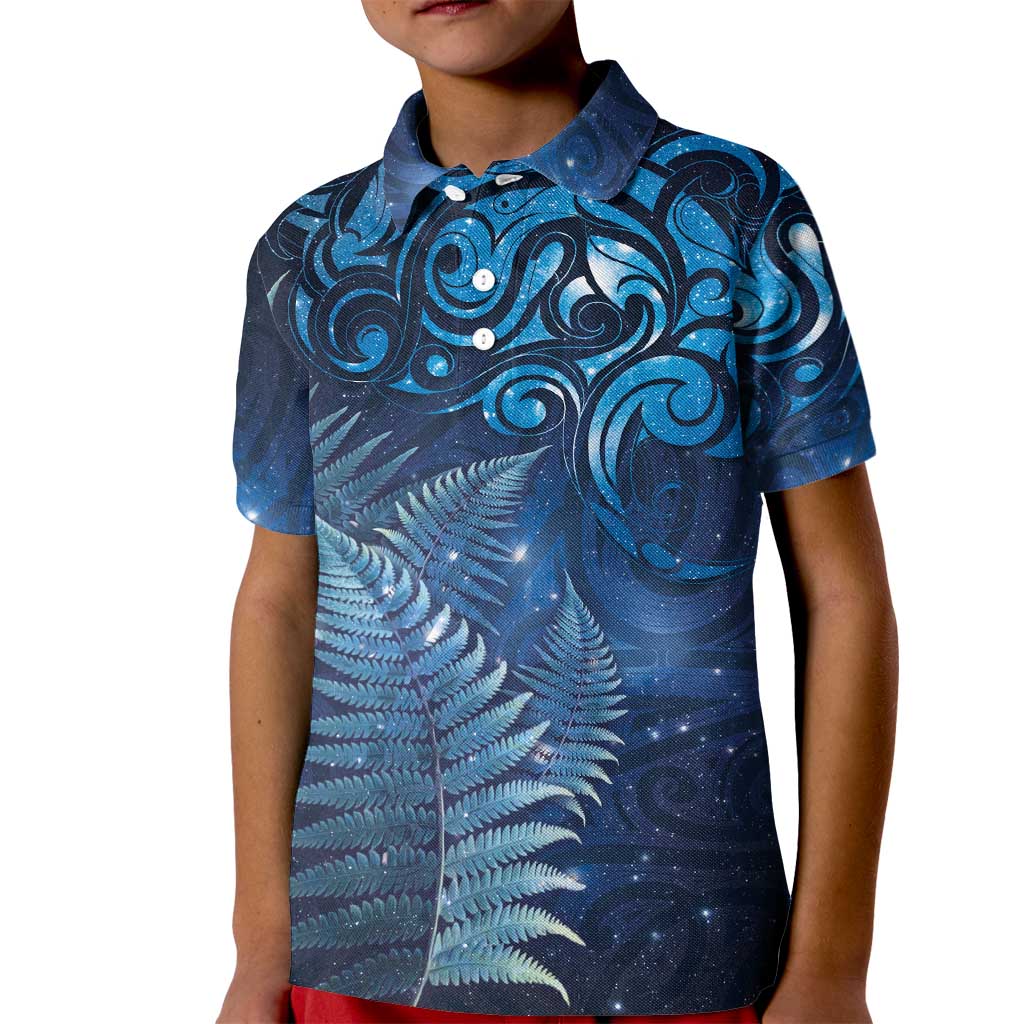 Matariki New Zealand Maori Silver Fern Kid Polo Shirt Galaxy Blue Sky Style