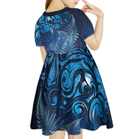 Matariki New Zealand Maori Silver Fern Kid Short Sleeve Dress Galaxy Blue Sky Style