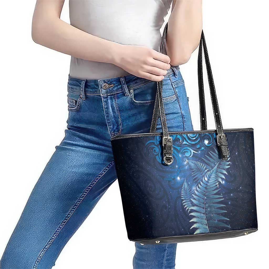 Matariki New Zealand Maori Silver Fern Leather Tote Bag Galaxy Blue Sky Style