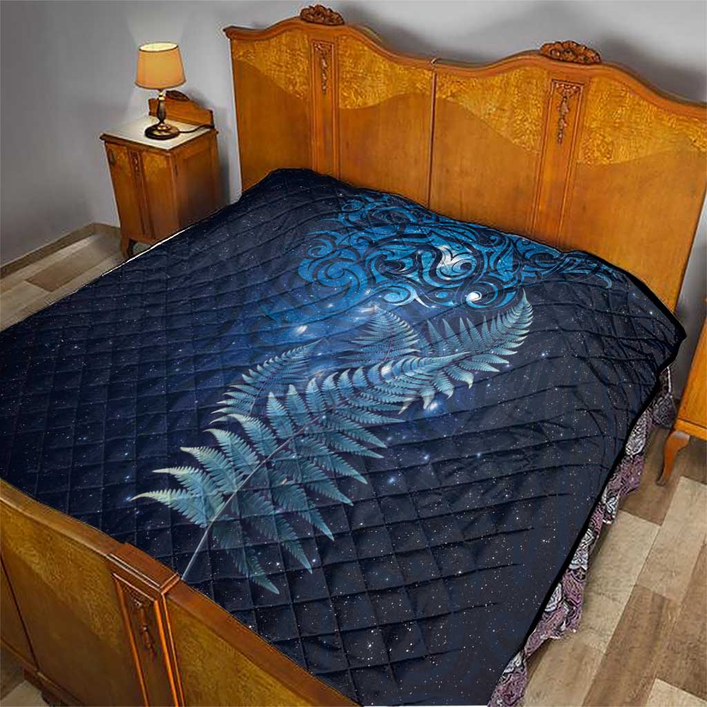 Matariki New Zealand Maori Silver Fern Quilt Galaxy Blue Sky Style
