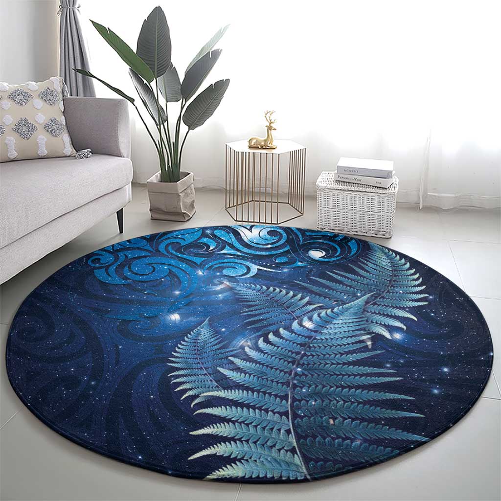 Matariki New Zealand Maori Silver Fern Round Carpet Galaxy Blue Sky Style