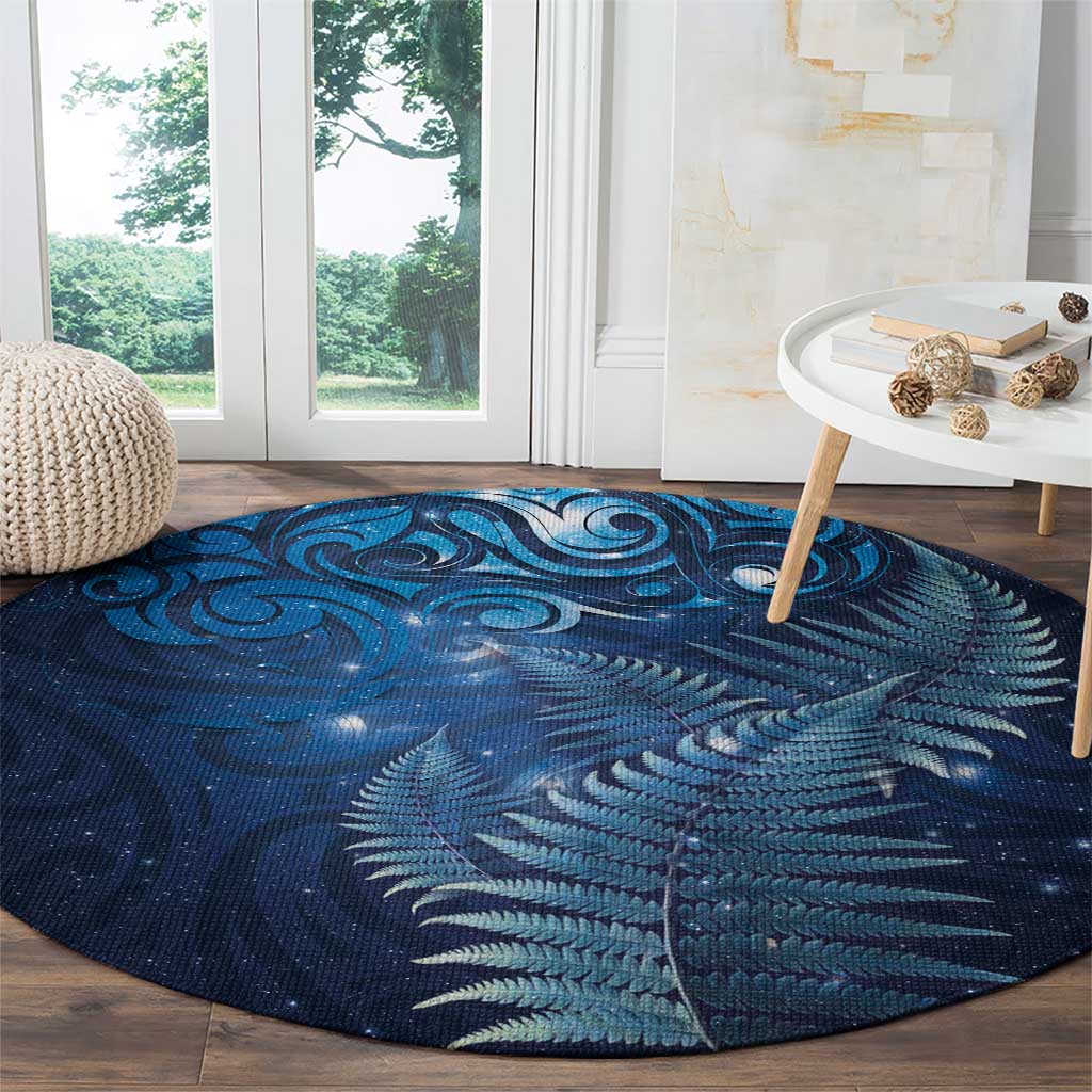 Matariki New Zealand Maori Silver Fern Round Carpet Galaxy Blue Sky Style