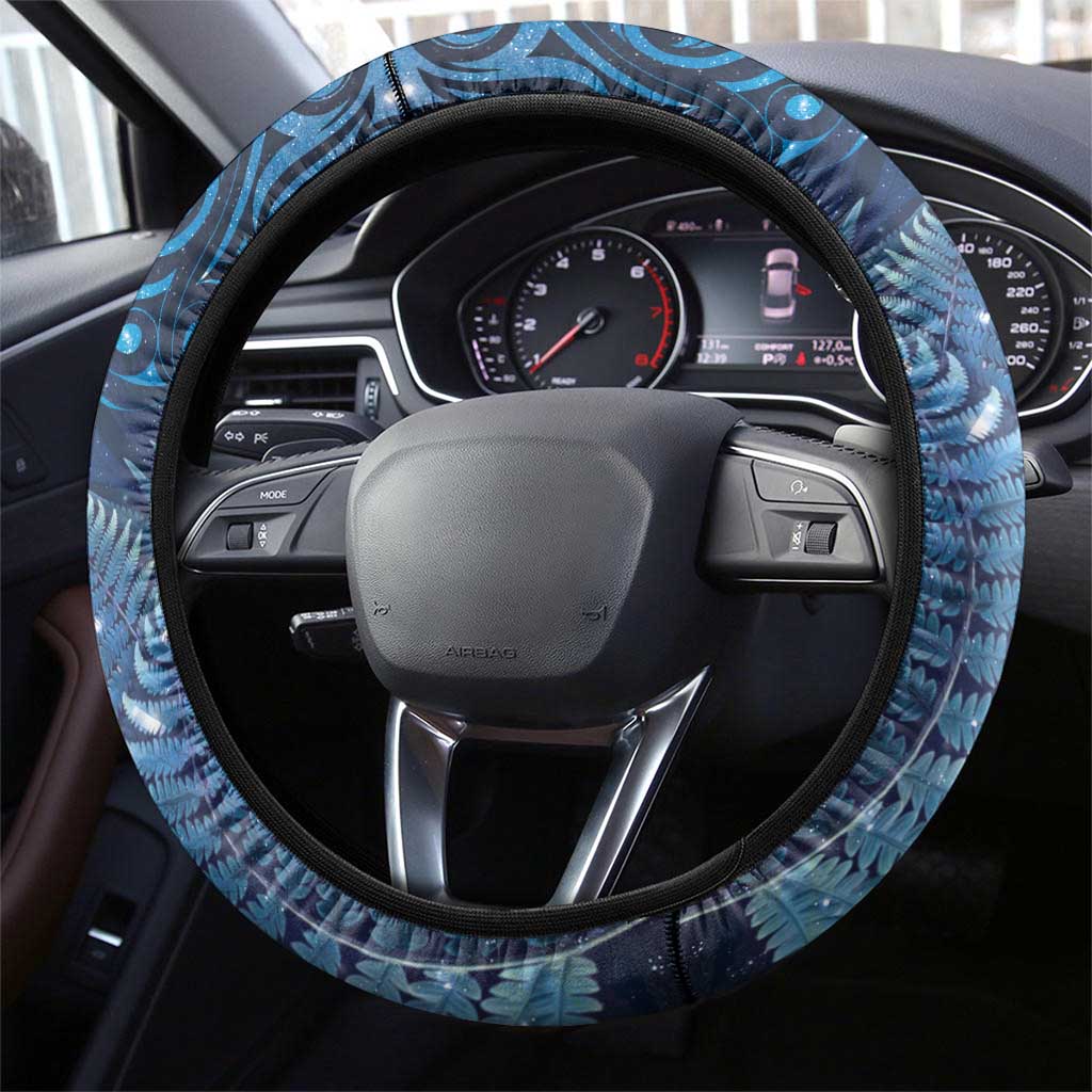 Matariki New Zealand Maori Silver Fern Steering Wheel Cover Galaxy Blue Sky Style