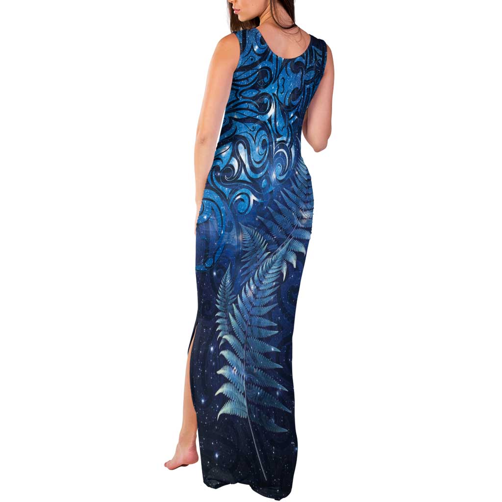 Matariki New Zealand Maori Silver Fern Tank Maxi Dress Galaxy Blue Sky Style