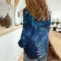 Matariki New Zealand Maori Silver Fern Women Casual Shirt Galaxy Blue Sky Style