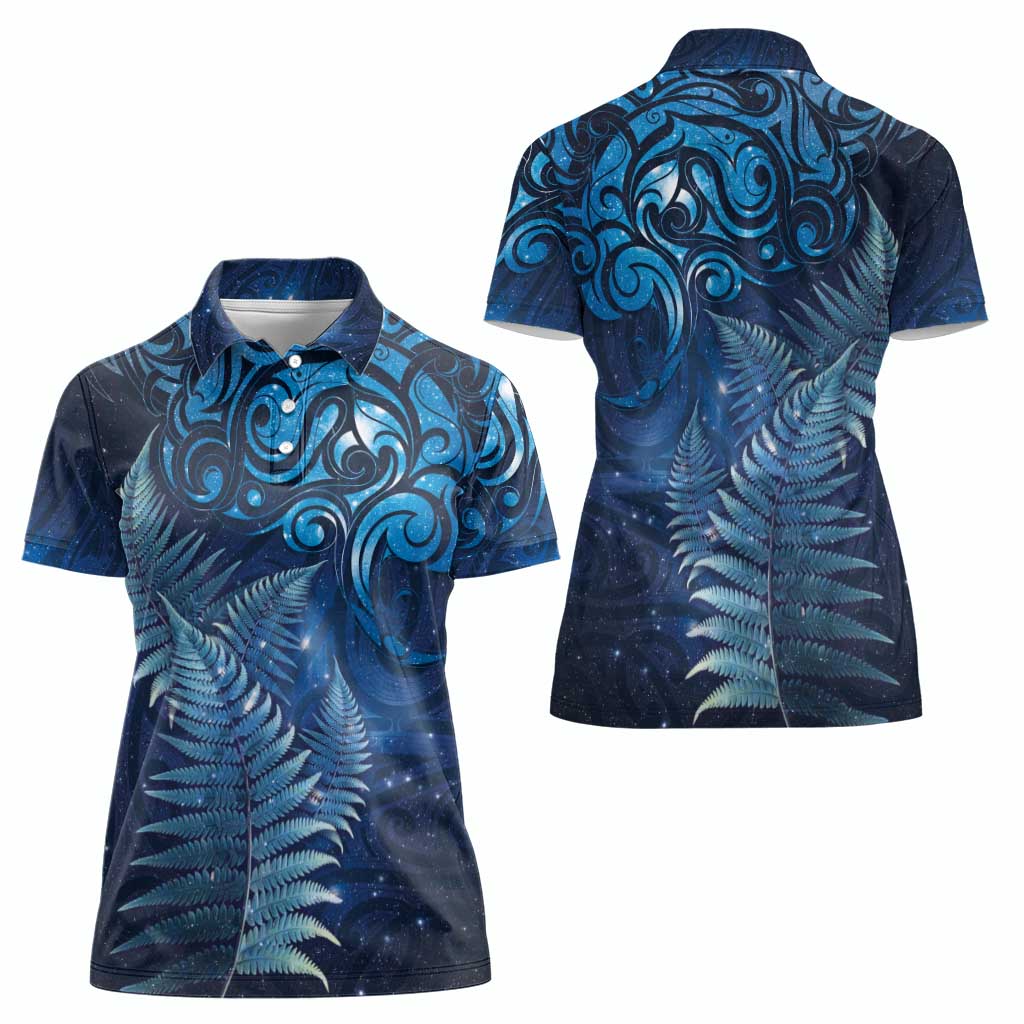 Matariki New Zealand Maori Silver Fern Women Polo Shirt Galaxy Blue Sky Style