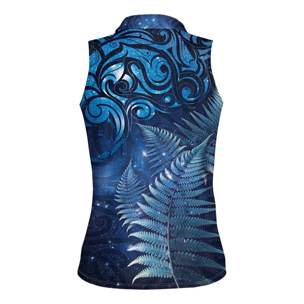 Matariki New Zealand Maori Silver Fern Women Sleeveless Polo Shirt Galaxy Blue Sky Style