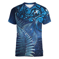 Matariki New Zealand Maori Silver Fern Women V-Neck T-Shirt Galaxy Blue Sky Style