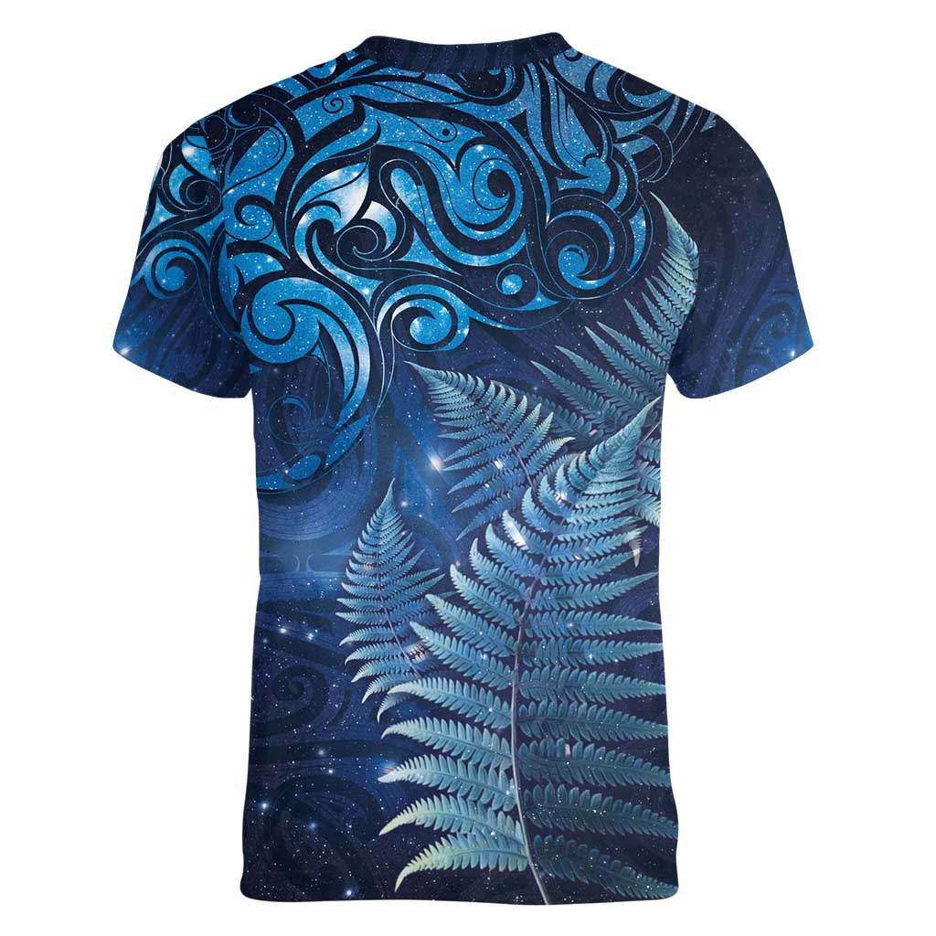 Matariki New Zealand Maori Silver Fern Women V-Neck T-Shirt Galaxy Blue Sky Style