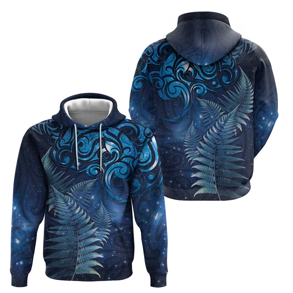 Matariki New Zealand Maori Silver Fern Zip Hoodie Galaxy Blue Sky Style