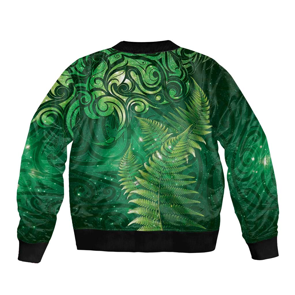 Matariki New Zealand Maori Silver Fern Bomber Jacket Galaxy Green Sky Style