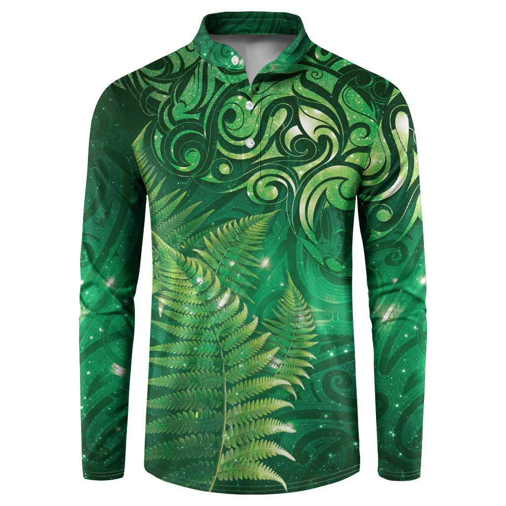 Matariki New Zealand Maori Silver Fern Button Sweatshirt Galaxy Green Sky Style
