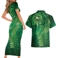 Matariki New Zealand Maori Silver Fern Couples Matching Short Sleeve Bodycon Dress and Hawaiian Shirt Galaxy Green Sky Style