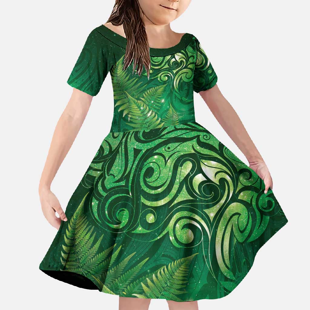 Matariki New Zealand Maori Silver Fern Family Matching Long Sleeve Bodycon Dress and Hawaiian Shirt Galaxy Green Sky Style