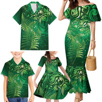 Matariki New Zealand Maori Silver Fern Family Matching Mermaid Dress and Hawaiian Shirt Galaxy Green Sky Style