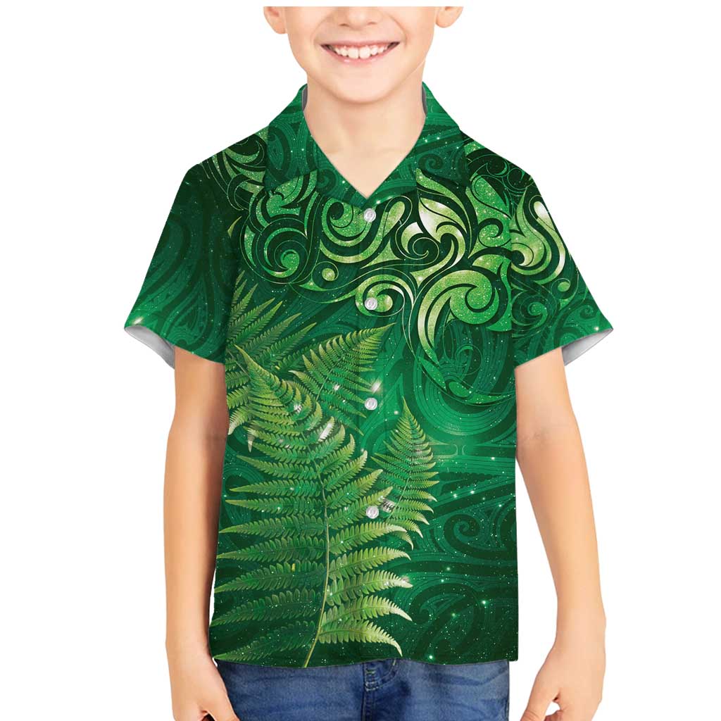 Matariki New Zealand Maori Silver Fern Family Matching Mermaid Dress and Hawaiian Shirt Galaxy Green Sky Style