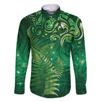 Matariki New Zealand Maori Silver Fern Family Matching Off The Shoulder Long Sleeve Dress and Hawaiian Shirt Galaxy Green Sky Style