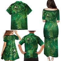 Matariki New Zealand Maori Silver Fern Family Matching Puletasi and Hawaiian Shirt Galaxy Green Sky Style