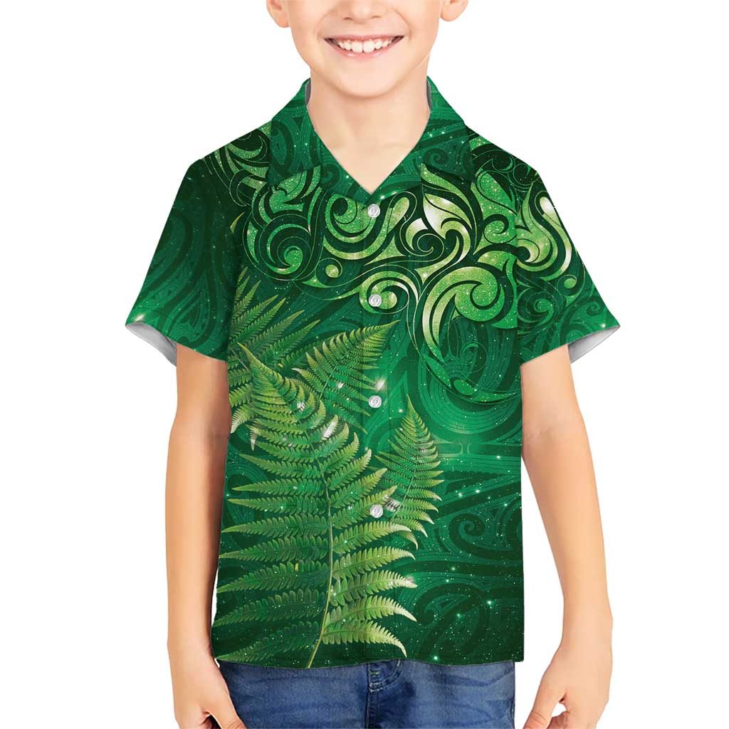 Matariki New Zealand Maori Silver Fern Kid Hawaiian Shirt Galaxy Green Sky Style