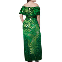 Matariki New Zealand Maori Silver Fern Off Shoulder Maxi Dress Galaxy Green Sky Style