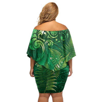 Matariki New Zealand Maori Silver Fern Off Shoulder Short Dress Galaxy Green Sky Style