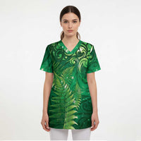 Matariki New Zealand Maori Silver Fern Scrub Top Galaxy Green Sky Style - Polynesian Pride