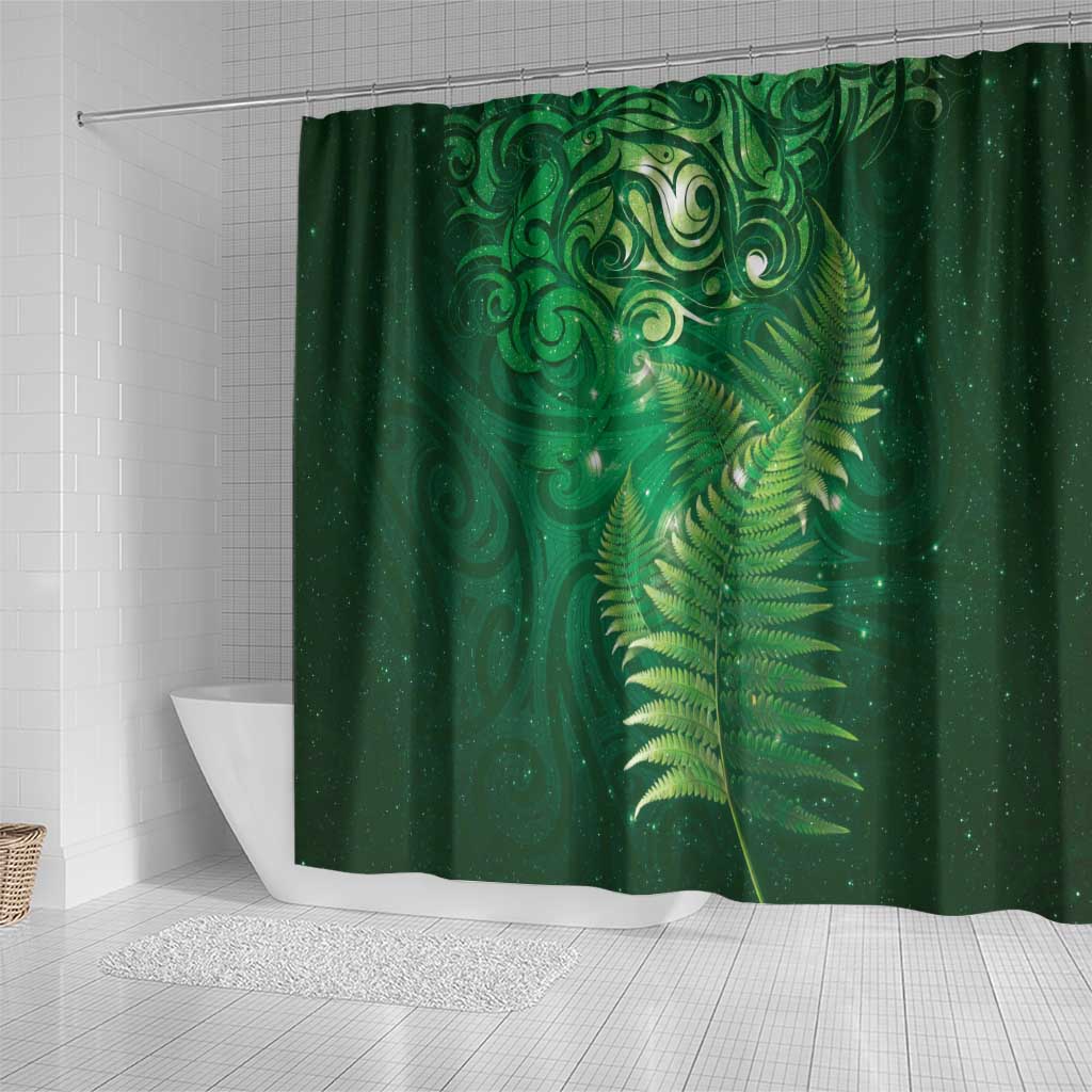Matariki New Zealand Maori Silver Fern Shower Curtain Galaxy Green Sky Style