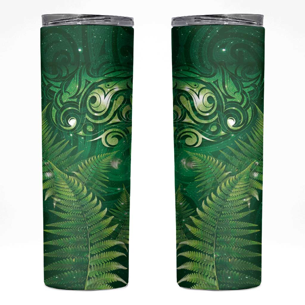 Matariki New Zealand Maori Silver Fern Skinny Tumbler Galaxy Green Sky Style