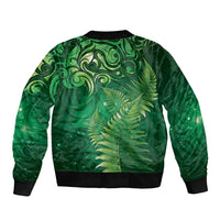Matariki New Zealand Maori Silver Fern Sleeve Zip Bomber Jacket Galaxy Green Sky Style