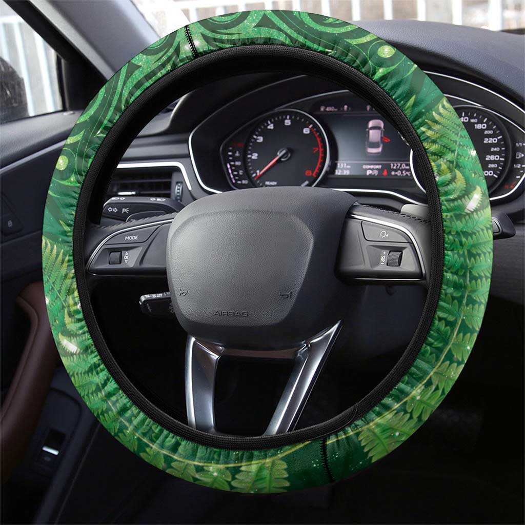 Matariki New Zealand Maori Silver Fern Steering Wheel Cover Galaxy Green Sky Style