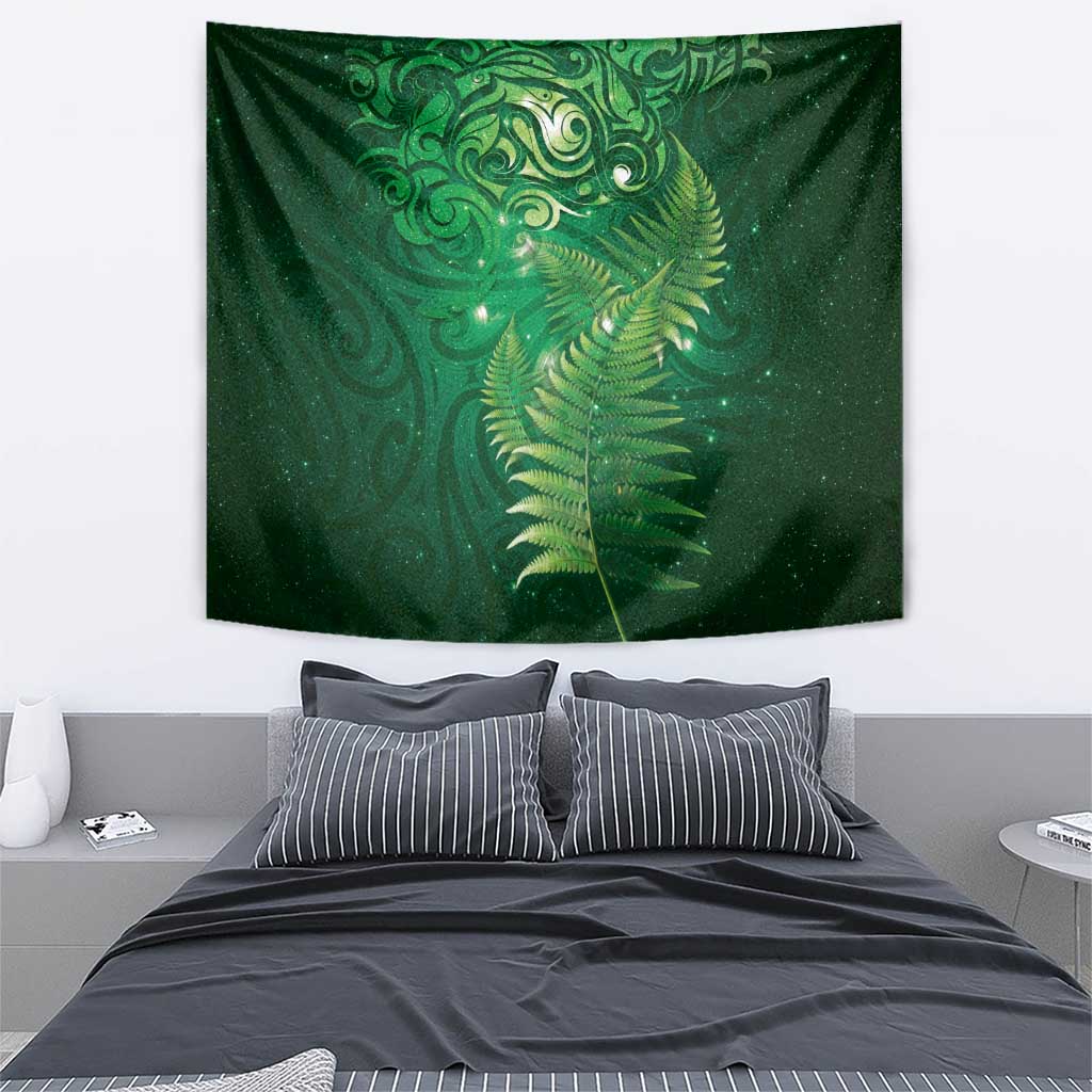Matariki New Zealand Maori Silver Fern Tapestry Galaxy Green Sky Style