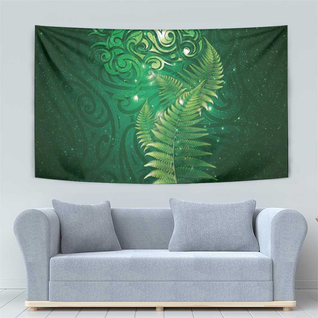 Matariki New Zealand Maori Silver Fern Tapestry Galaxy Green Sky Style