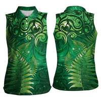 Matariki New Zealand Maori Silver Fern Women Sleeveless Polo Shirt Galaxy Green Sky Style