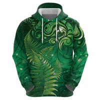 Matariki New Zealand Maori Silver Fern Zip Hoodie Galaxy Green Sky Style
