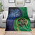 New Zealand Matariki Fern Frond Koru Blanket with Galaxy Blue Sky and Green Paua Shell Art