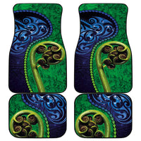 New Zealand Matariki Fern Frond Koru Car Mats with Galaxy Blue Sky and Green Paua Shell Art