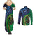 New Zealand Matariki Fern Frond Koru Couples Matching Summer Maxi Dress and Long Sleeve Button Shirt with Galaxy Blue Sky and Green Paua Shell Art