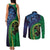 New Zealand Matariki Fern Frond Koru Couples Matching Tank Maxi Dress and Long Sleeve Button Shirt with Galaxy Blue Sky and Green Paua Shell Art