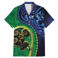 New Zealand Matariki Fern Frond Koru Family Matching Mermaid Dress and Hawaiian Shirt with Galaxy Blue Sky and Green Paua Shell Art