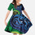 New Zealand Matariki Fern Frond Koru Family Matching Off The Shoulder Long Sleeve Dress and Hawaiian Shirt with Galaxy Blue Sky and Green Paua Shell Art