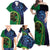 New Zealand Matariki Fern Frond Koru Family Matching Off Shoulder Maxi Dress and Hawaiian Shirt with Galaxy Blue Sky and Green Paua Shell Art