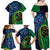 New Zealand Matariki Fern Frond Koru Family Matching Off Shoulder Maxi Dress and Hawaiian Shirt with Galaxy Blue Sky and Green Paua Shell Art