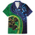 New Zealand Matariki Fern Frond Koru Family Matching Off Shoulder Maxi Dress and Hawaiian Shirt with Galaxy Blue Sky and Green Paua Shell Art