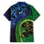 New Zealand Matariki Fern Frond Koru Family Matching Off Shoulder Maxi Dress and Hawaiian Shirt with Galaxy Blue Sky and Green Paua Shell Art