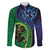 New Zealand Matariki Fern Frond Koru Family Matching Off Shoulder Maxi Dress and Hawaiian Shirt with Galaxy Blue Sky and Green Paua Shell Art