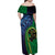 New Zealand Matariki Fern Frond Koru Family Matching Off Shoulder Maxi Dress and Hawaiian Shirt with Galaxy Blue Sky and Green Paua Shell Art